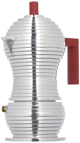 Alessi MDL02/3 R"Pulcina" Stove Top Espresso 3 Cup Coffee Maker in Aluminum Casting Handle And Knob in Pa, Red Alessi