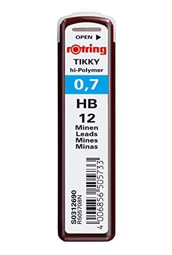 rOtring Tikky Mechanical Pencil Lead 0.7mm, HB, 12 Lead (R505 708 HB) Rotring