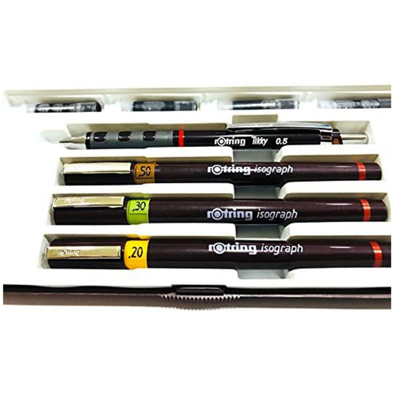 Rotring Isograph Junior Set 3X Technical Pens (0.20mm, 0.30mm, 0.50mm) + Accessories Rotring