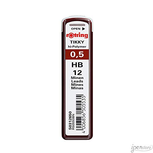 rOtring Tikky Mechanical Pencil Lead 0.5mm HB, 12 Lead (R505 508 HB) Rotring