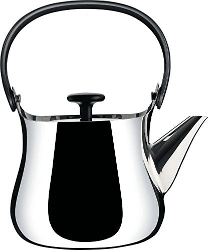 Alessi"Cha" Kettle/Teapot in 18/10 Stainless Steel Mirror Polished Handle And Knob in Thermoplastic Resin Magnetic Steel Bottom Suitable For induction Cooking, Silver Alessi