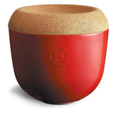 Emile Henry Made in France Burgundy 5.8 inch diameter Garlic Cellar Pot with cork cover,348763 Emile Henry