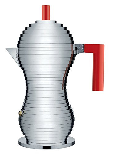 Alessi MDL02/6 R"Pulcina" Stove Top Espresso 6 Cup Coffee Maker in Aluminum Casting Handle And Knob in Pa, Red Alessi