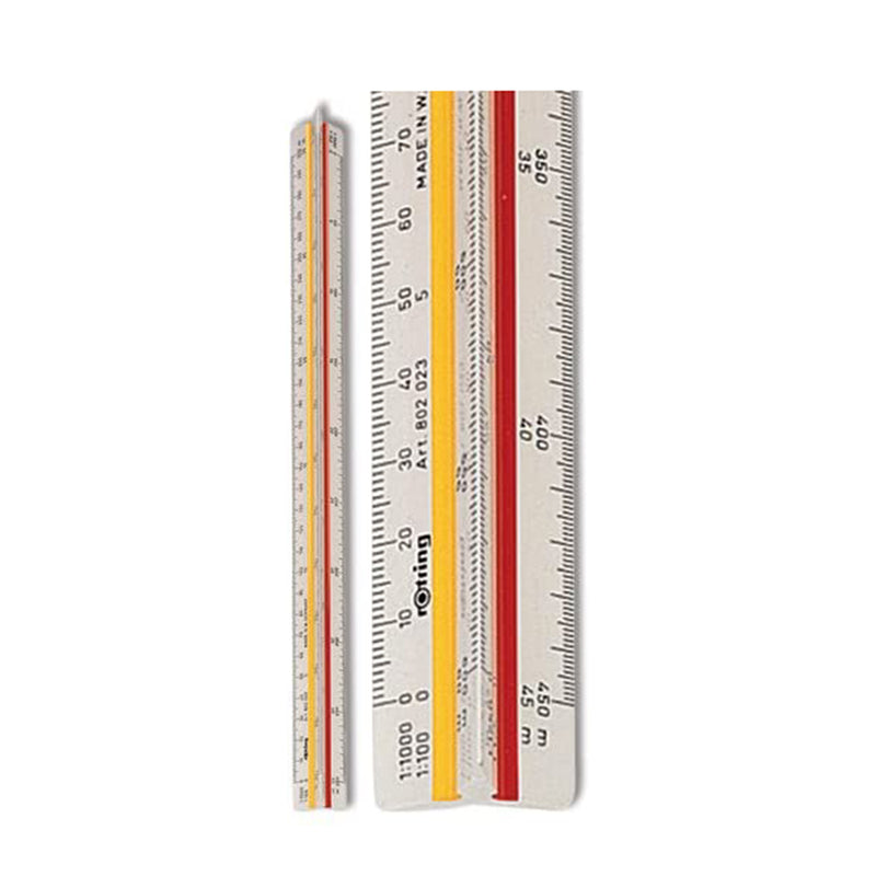 Rotring Ruler Triangular Reduction Scale 6 Surveying 1-25 to 1-2500 with 2 Coloured Flutings Ref S0220721 Rotring
