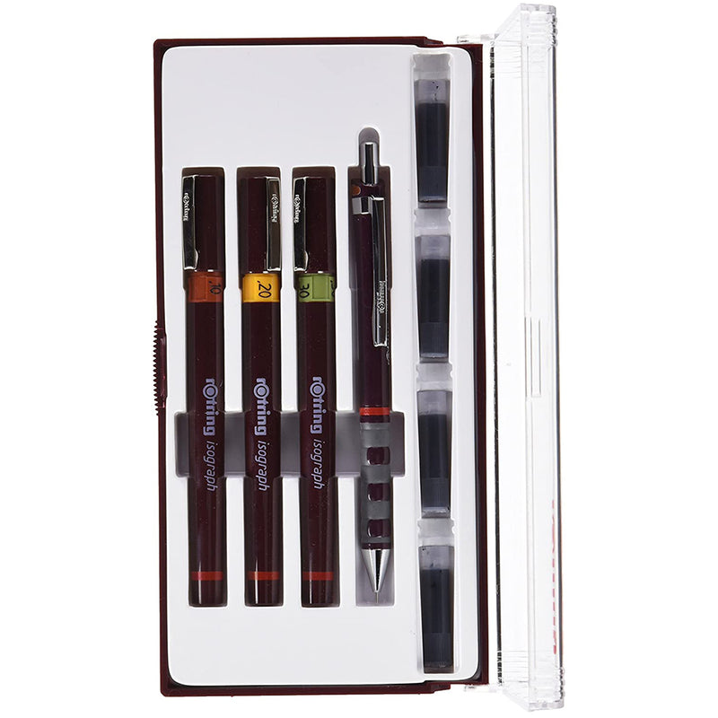 Rotring Isograph Junior Set 3X Technical Pens (0.10mm, 0.20mm, 0.30mm) + Accessories Rotring