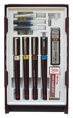 Rotring Rapidograph Technical Drawing Pen College Set, 4 Pens with Line Widths of 0.25mm to 0.7mm, Brown (S0699570) Rotring