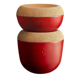 Emile Henry Made in France Burgundy 5.8 inch diameter Garlic Cellar Pot with cork cover,348763 Emile Henry