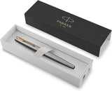 Parker Rollerball Pen, Jotter Stainless Steel Rollerball Pen, Gold Trim, Fine Tip, Black Parker