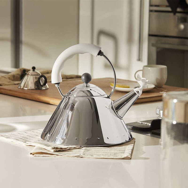 Alessi Kettle in 18/10 Stainless Steel Mirror with Handle and Small Bird Alessi