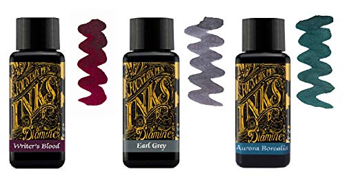 Diamine Fountain Pen Ink 30ml - 3 x Bottles - Writer's Blood & Earl Grey & Aurora Borealis Diamine