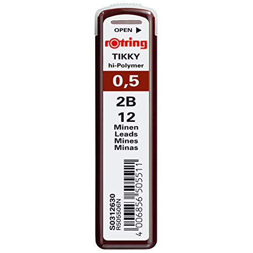 rOtring Tikky Mechanical Pencil Lead 0.5mm, 2B, 12-Count A99(R505 506 2B) Rotring