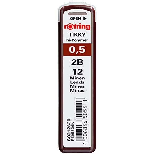 rOtring Tikky Mechanical Pencil Lead 0.5mm, 2B, 12-Count A99(R505 506 2B) Rotring
