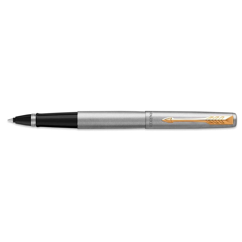 Parker Rollerball Pen, Jotter Stainless Steel Rollerball Pen, Gold Trim, Fine Tip, Black Parker