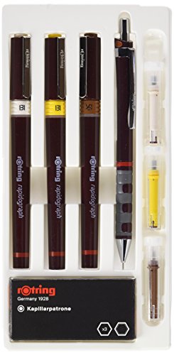Rotring Rapidograph Technical Drawing Pen Junior Set, 3 Pens with Line Widths of 0.25mm to 0.5mm, Brown (S0699480) Rotring