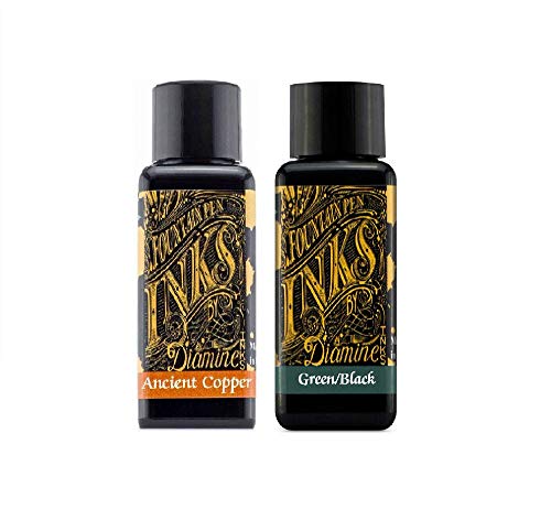 Diamine Fountain Pen Ink 30ml Ancient Copper & Green Black - 2 Pack Diamine
