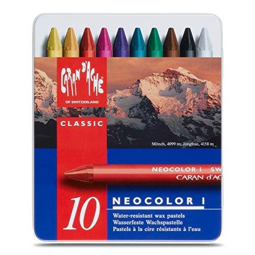 Neocolor I Water-Resistant Wax Pastels, 10 colors Caran d'Ache
