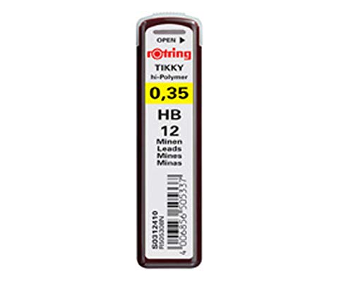 rOtring Replacement Leads for Tikky Mechanical Pencils, 0.35 mm, Hard Black (HB) (S0312410) Rotring