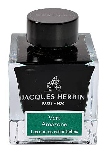 Jacques Herbin - Ref 13137JT - Ink for Fountain Pens & Rollerball Pens - Vert Amazone - 50ml Bottle - Essential Bottled Inks Herbin