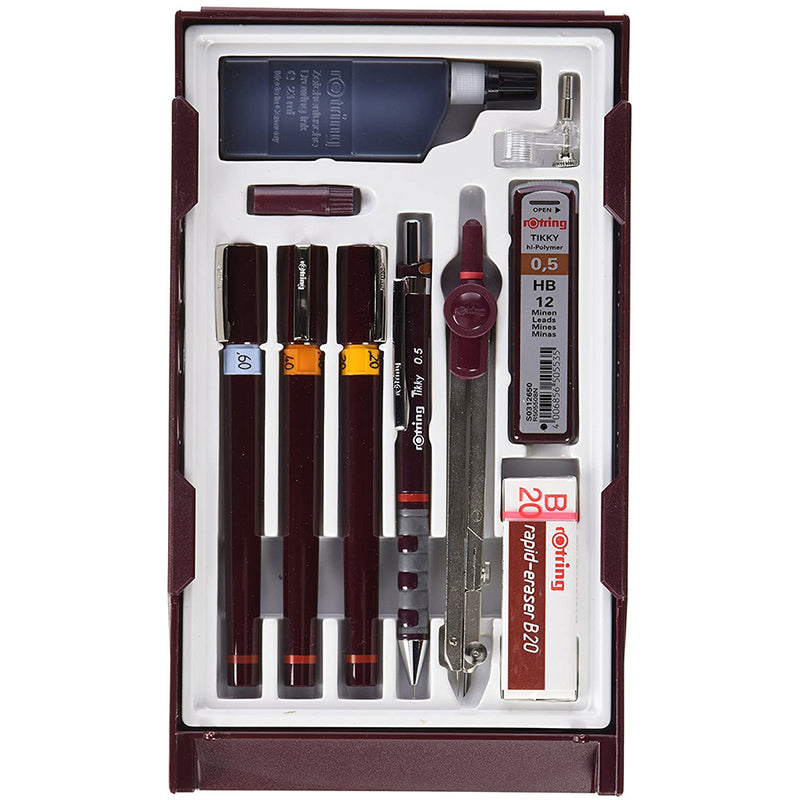Rotring Isograph Master Set 3X Technical Pens (0.20mm, 0.40mm, 0.60mm), 1x Tikky Pencil + Accessories Rotring