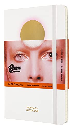 Moleskine Limited Edition David Bowie Notebook, Hard Cover, Large (5" x 8.25") Ruled/Lined, White, 240 Pages Moleskine