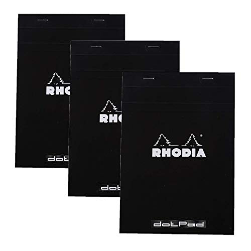 Rhodia No.16 A5 6 x 8 1/4 80 Sheet, Dot Pad, Black (16559), Pack of 3 Rhodia