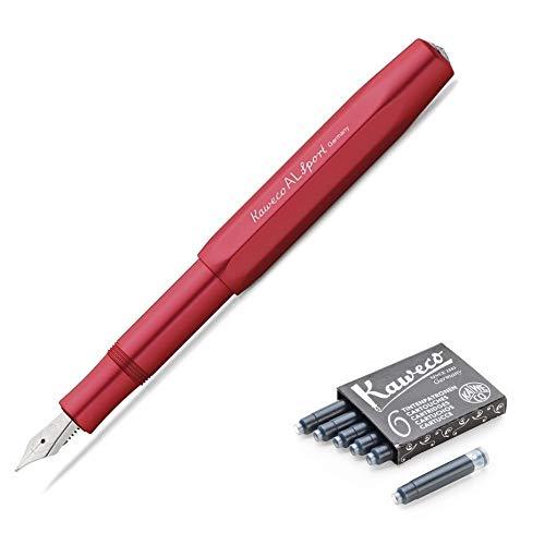 Kaweco AL Sport Fountain Pen (Fine Nib) + Pack of 6 Black Ink Cartridges Gift Set Kaweco