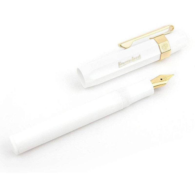 Kaweco Sport Classic Fountain Pen White, Fine Nib Octagonal Clip Gold Kaweco