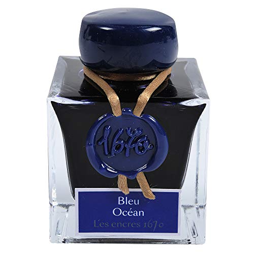 J. Herbin 1670 Anniversary Inks - Gold Sheen 50 ml Bottled - Blue Ocean (Deep Blue Ink) Herbin
