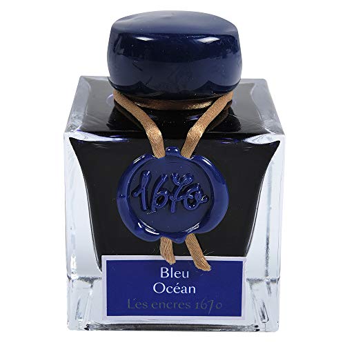 J. Herbin 1670 Anniversary Inks - Gold Sheen 50 ml Bottled - Blue Ocean (Deep Blue Ink) Herbin