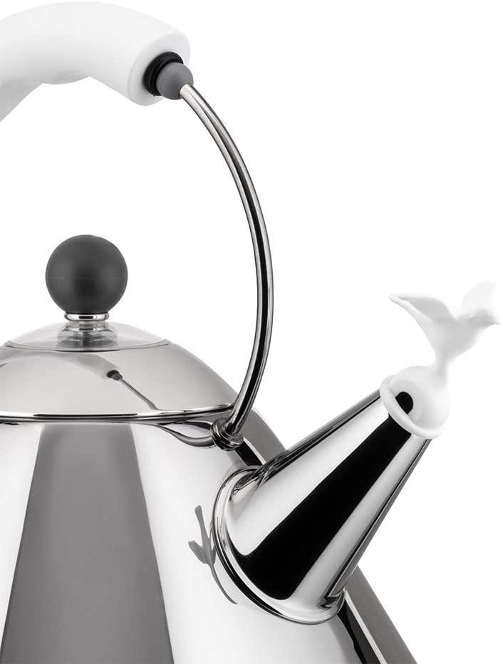 Alessi Kettle in 18/10 Stainless Steel Mirror with Handle and Small Bird Alessi