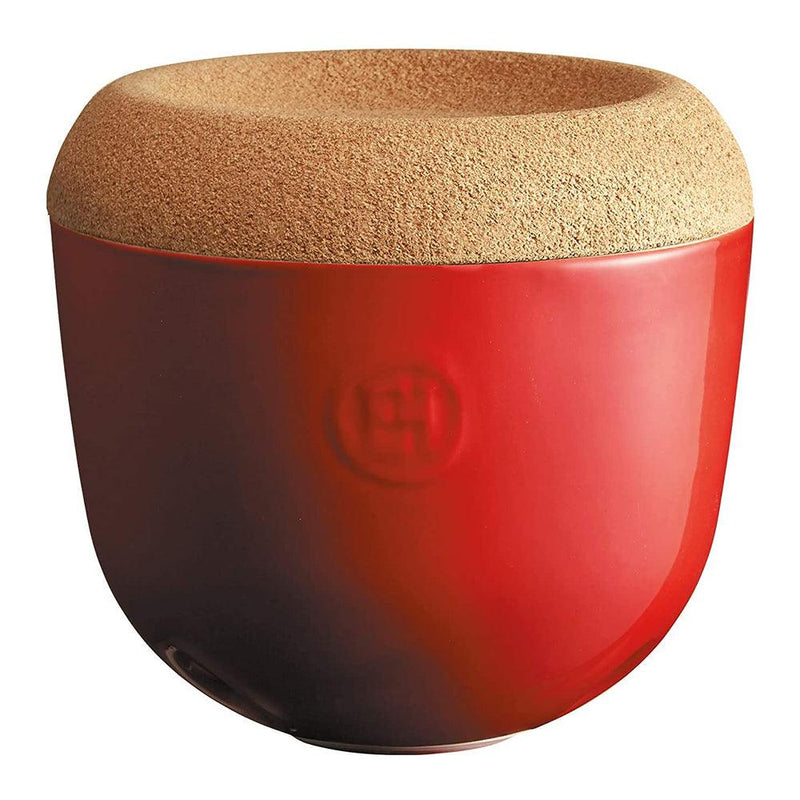 Emile Henry Made in France Burgundy 5.8 inch diameter Garlic Cellar Pot with cork cover,348763 Emile Henry