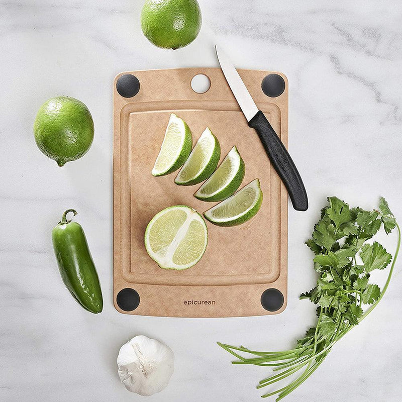 Epicurean All-In-One Cutting Board with Non-Slip Feet and Juice Groove, 10" × 7", Natural/Black Epicurean