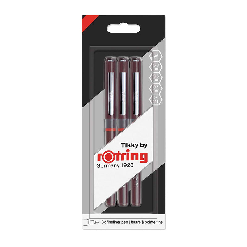 rOtring Tikky Graphic Fineliner Pens, 0.7mm & 0.5mm & 0.3mm, Black Ink, 3 Count Rotring