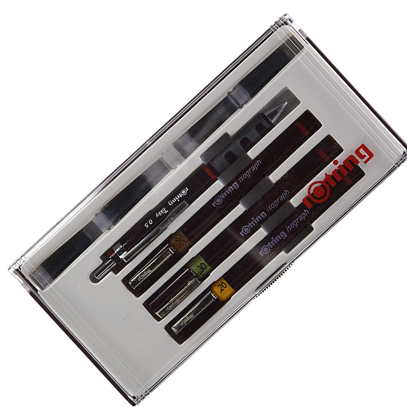 Rotring Isograph Junior Set 3X Technical Pens (0.20mm, 0.30mm, 0.50mm) + Accessories Rotring