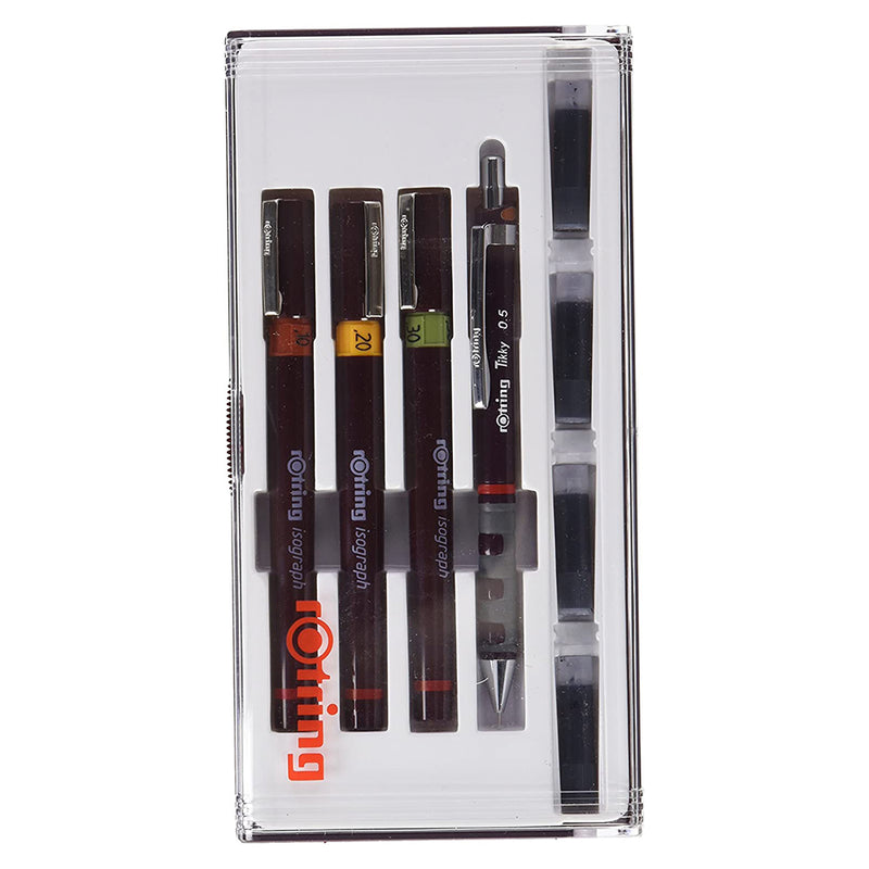 Rotring Isograph Junior Set 3X Technical Pens (0.10mm, 0.20mm, 0.30mm) + Accessories Rotring