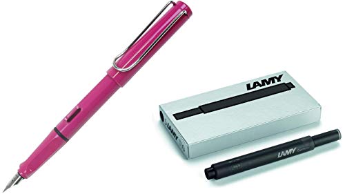 Lamy Safari Fountain Pen, Medium Nib + 5 Black Ink Cartridges LAMY