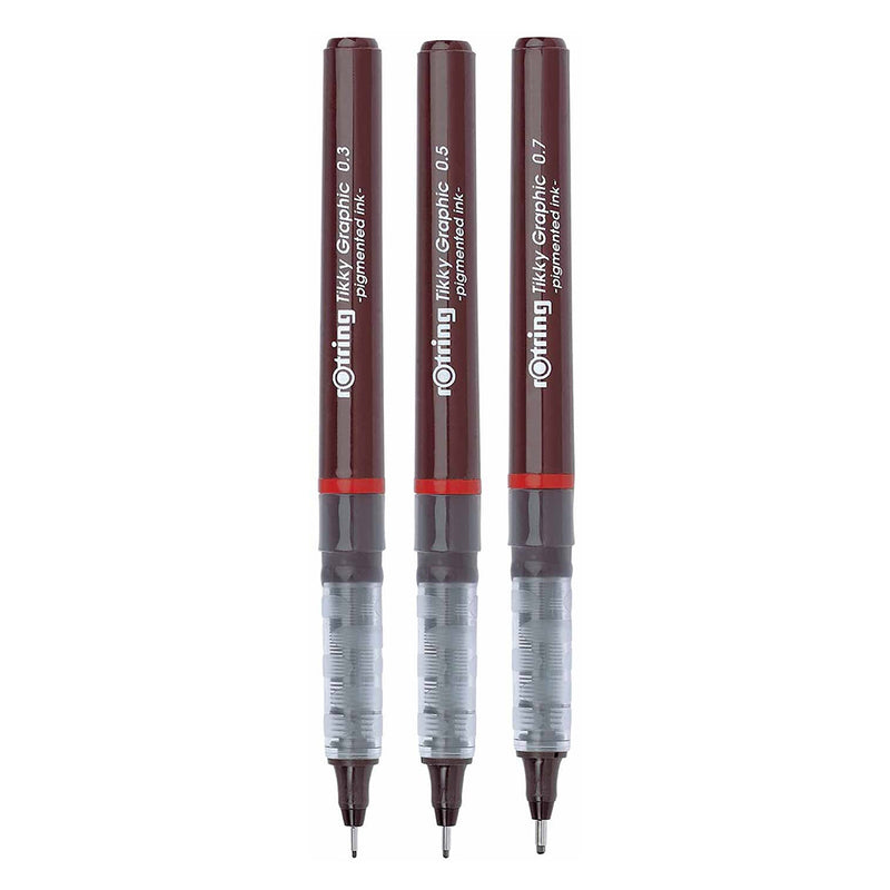 rOtring Tikky Graphic Fineliner Pens, 0.7mm & 0.5mm & 0.3mm, Black Ink, 3 Count Rotring