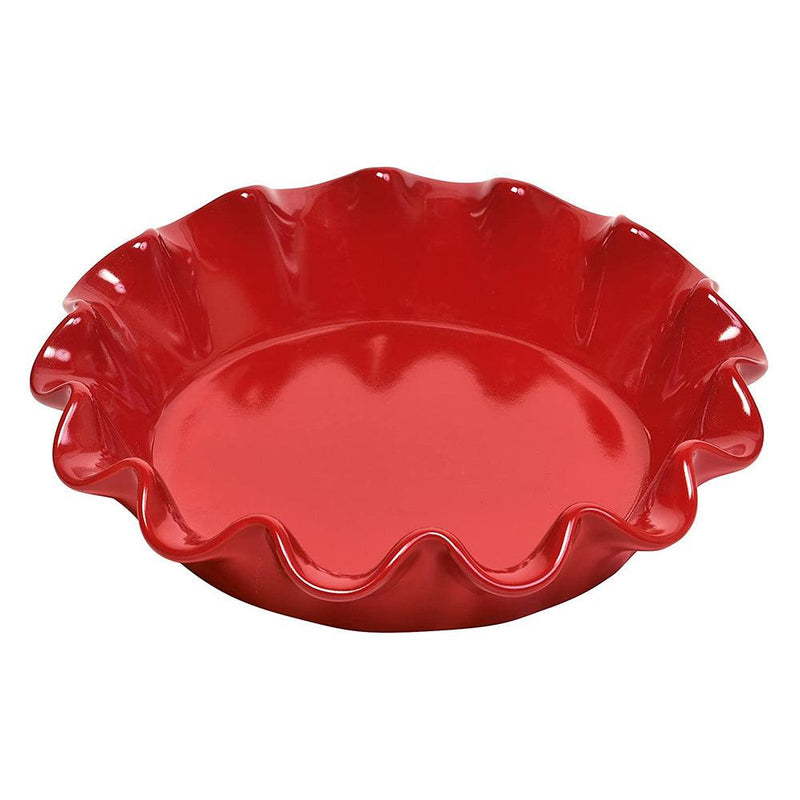 Emile Henry Made in France Ruffled Pie Dish 10.5" X2.5", 10.5" by 2.5", Burgundy Red Emile Henry